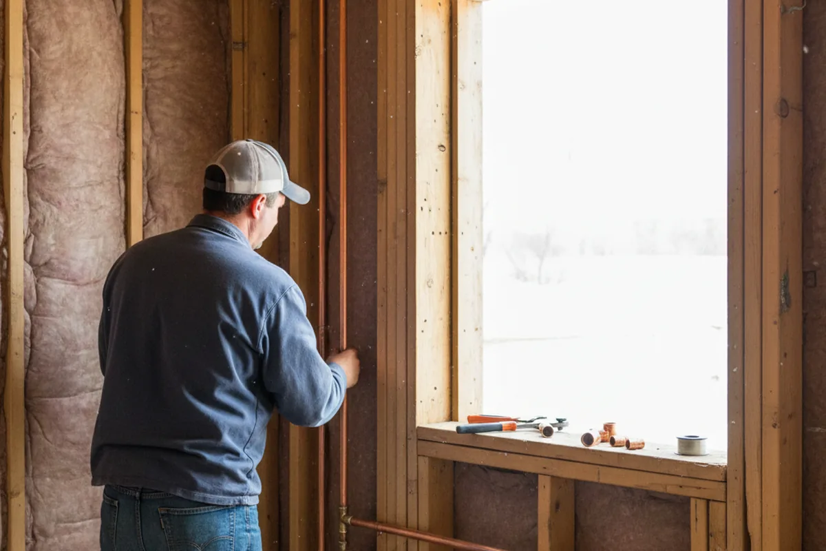 Licensed plumber running new copper supply lines in a Cornville home
