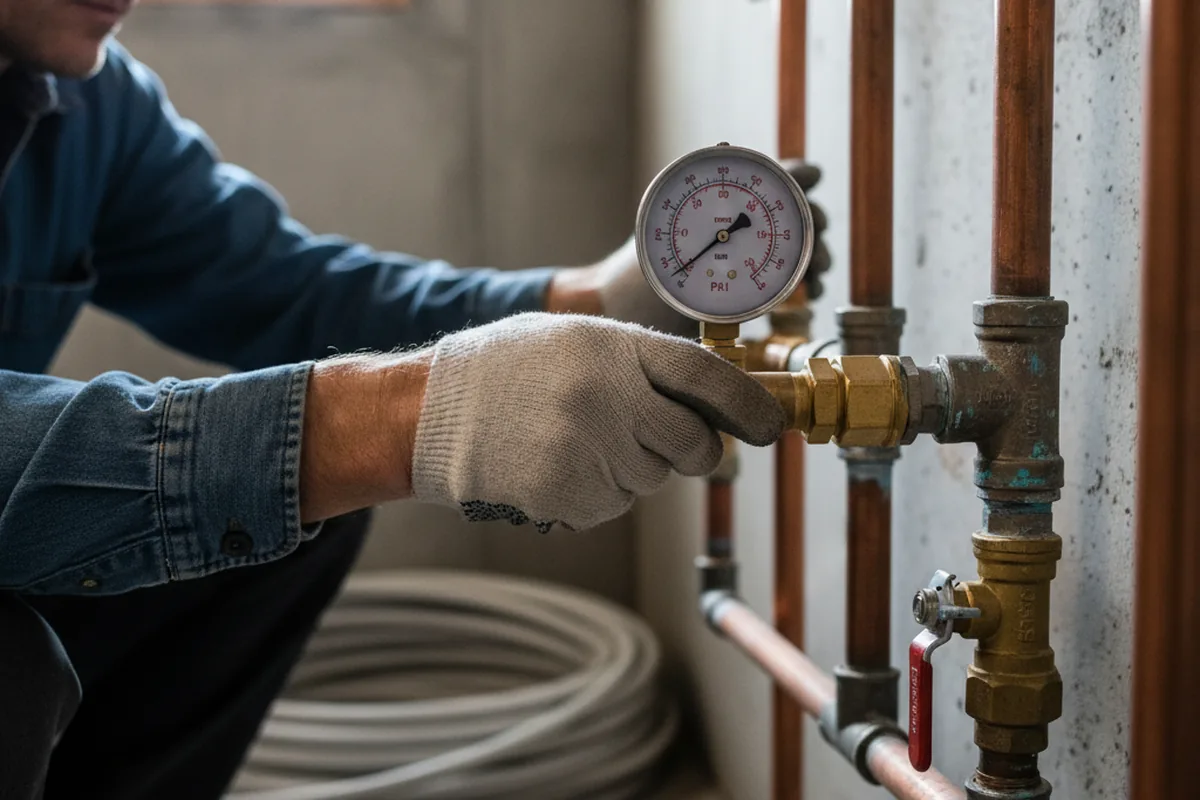 Pressure testing a repaired line during Water Line Repair in Cornville